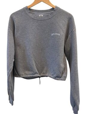 BDG Gray Cropped Drawstring Logo Sweatshirt